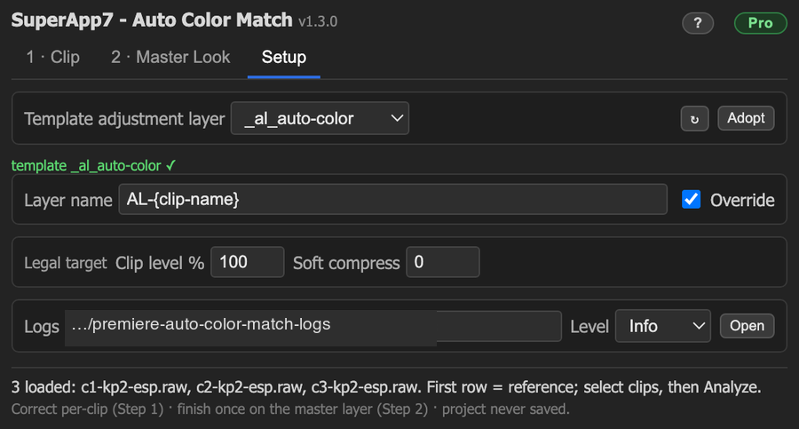 Setup tab