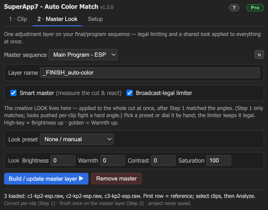 Step 2 — Master Look tab